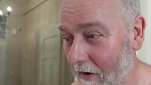 White hair old man has sex with nympho teen that wants his cock insider her