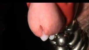 So Much Cum in Chastity with pierced Balls - CBT Prostate