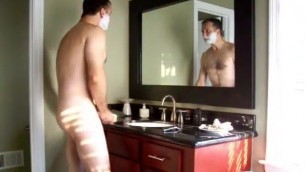 Mature man shaving and jacking-off