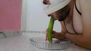 Deepthroating and drinking gag spit