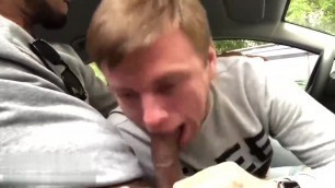 Deepthroating big uncut Russian cock in the car