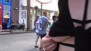 exhibitionist girl shows pussy and tits in public