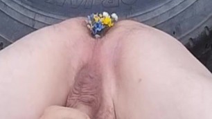 Orgasm with flowers in the asshole