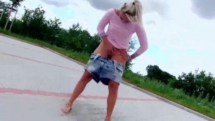 Blonde slut pisses everywhere outdoors - Compilation!