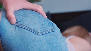 Fit Girl in Ripped Jeans Cums from Hard Fucking