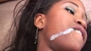 Chocolate beauty rides a white dick with her juicy wet twat