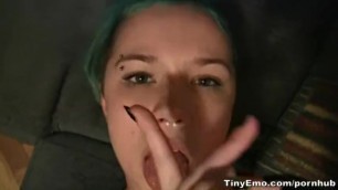 Frisky Emo Plays with her Shaved Twat