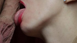 Sensitive Blowjob With Red Lipstick. Fuck with ending in pussy close-up.