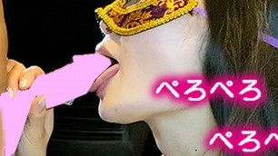An adult woman who loves blowjobs. She is masked because she is an amateur. No ejaculation