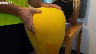 Perfect Ass Step Mom Teases Step Son to get Fucked Again, he can't tell him no ,yellow Leggings